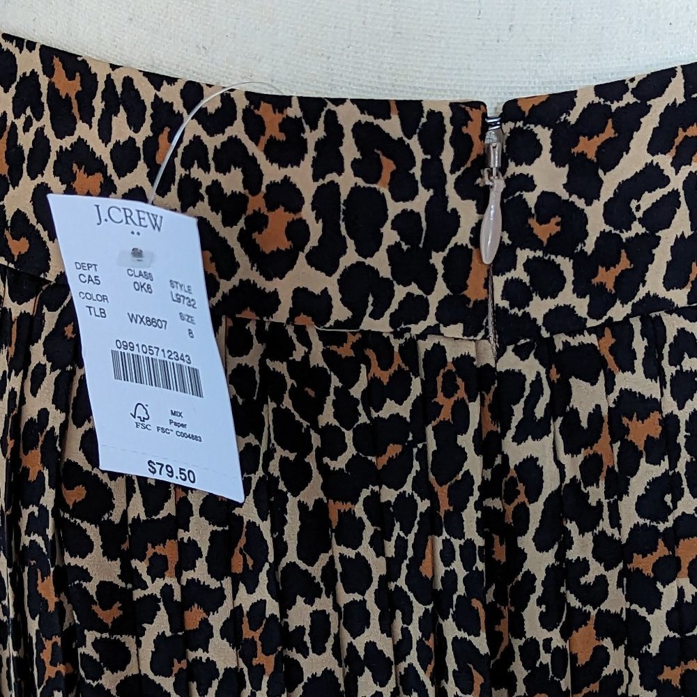 J. Crew size 8 leopard print pleated midi skirt NWOT - Picture 4 of 6